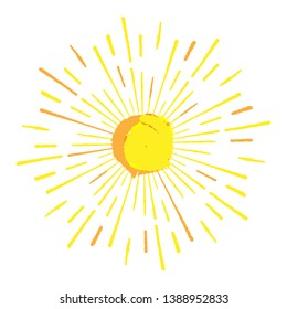 Solar Symbol . Vector Illustration . Vintage sun Logo . Handwritten Design element . Abstract Geometric shape . Sunburst .