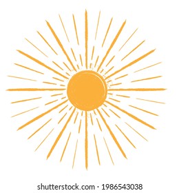 Solar symbol . Vector illustration . Vintage sun logo . Handwritten design element . Abstract geometric shape . Sunburst .