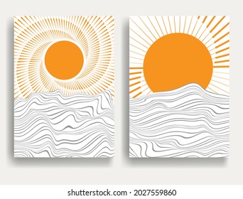 Solar symbol . Vector illustration . Vintage sun logo . Minimal design element . Abstract geometric shape . Sunburst .