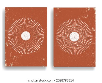 Solar symbol . Vector illustration . Vintage sun logo . Minimal design element . Abstract geometric shape . Sunburst .