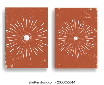 Solar symbol . Vector illustration . Vintage sun logo . Minimal design element . Abstract geometric shape . Sunburst .