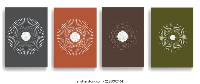 Solar symbol . Vector illustration . Vintage sun logo . Minimal design element . Abstract geometric shape . Sunburst .