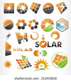 Solar symbols, icons and signs set