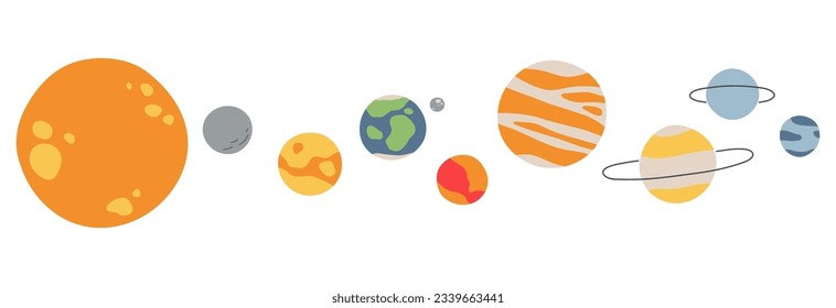 Sistema solar 1 lindo en fondo blanco, ilustración vectorial.