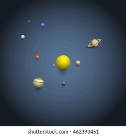 Solar system - 3d Planets on orbits. Collection Planet icons. Vector realistic illustration