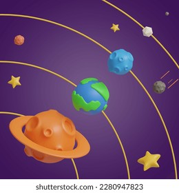 solar system 3D vector icon set, on a purple background