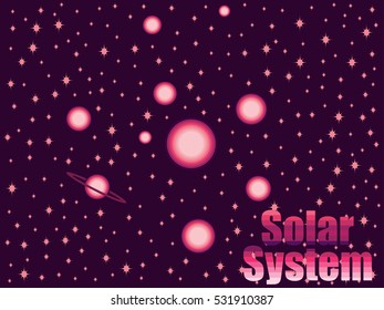 Solar system in 80's retro style. Space travel. Vector illustration.