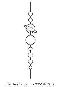 Solar System Aligned in Minimal One Line Art Drawing