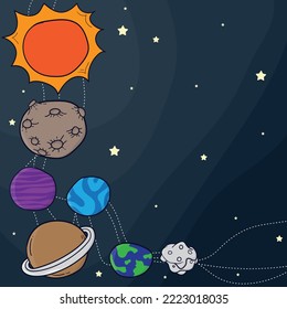 Solar system background with planet and solar in cartoon design