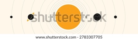 Solar system background. Sun and planet pattern design. Radial orbit lines