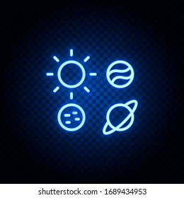 Solar system blue neon icon - Vector. Spage concept vector illustration.