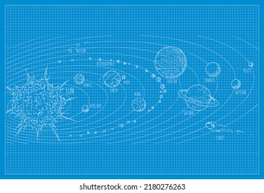Solar System Blueprint Background Simple Vektor Flat Design