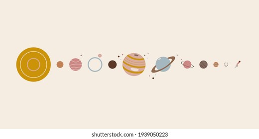 Solar system in boho style. Vector illustration.