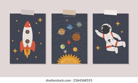Solar System Cards, Educational Posters, Kids Wall Decor, Kindergarten Decor, Classroom materials, Educational Space vector, Kawaii Planets