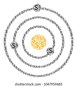 Solar System collage of dollar symbols. Vector dollar currency icons are combined into solar system mosaic.