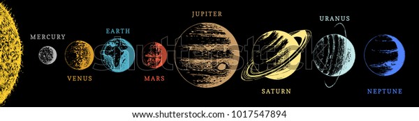 Solar System Color Infographics Vector Hand Stock Vector