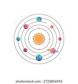 Solar system with colorful planets icon flat vector design.