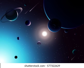 solar system and comet in universe