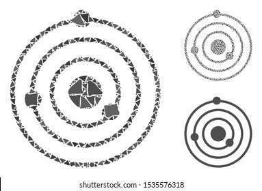 Solar System composition of abrupt items in various sizes and shades, based on Solar System icon. Vector joggly dots are grouped into collage. Solar System icons collage with dotted pattern.