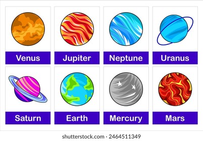 The solar system consists of the Sun, Mercury, Venus, Earth, Mars, Jupiter, Saturn, Uranut, Neptune, isolated on a white background for business and other educational purposes