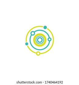 Solar system. Cosmos, universe, space sign. Hub network connection line icon isolated on white. Tech or technology logo. Server or central database button. 