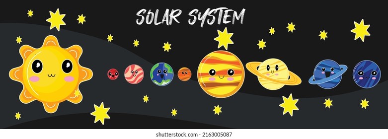 Sistema solar lindo vector de ilustración para niños educatiom