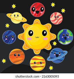 Solar system cute illustration vector for kids educatiom