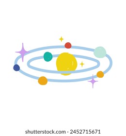 The solar system drawn in a cartoon style