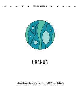 Solar System element in colorful flat style. Uranus illustration in vector with thin stroke. Isolated cosmic object from our galaxy. Print and digital design piece.