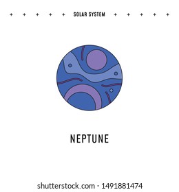 Solar System element in colorful flat style. Neptune illustration in vector with thin stroke. Isolated cosmic object from our galaxy. Print and digital design piece.