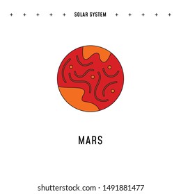 Solar System element in colorful flat style. Mars illustration in vector with thin stroke. Isolated cosmic object from our galaxy. Print and digital design piece.