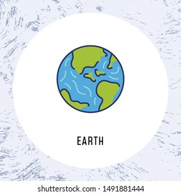 Solar System element in vector. Colorful flat style illustration with Earth. Design piece in round frame. Isolated cosmic object from our galaxy.