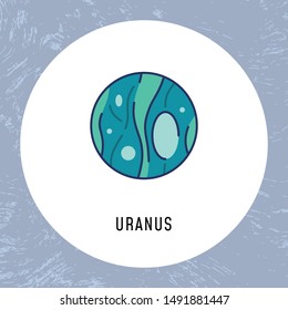Solar System element in vector. Colorful flat style illustration with Uranus. Design piece in round frame. Isolated cosmic object from our galaxy.