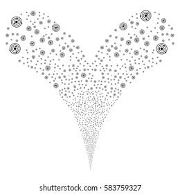 Solar System fireworks stream. Vector illustration style is flat black iconic symbols on a white background. Object double fountain created from random symbols.