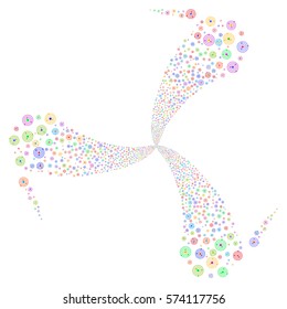 Solar System fireworks swirl rotation. Vector illustration style is flat bright multicolored iconic symbols on a white background. Object twirl made from random symbols.