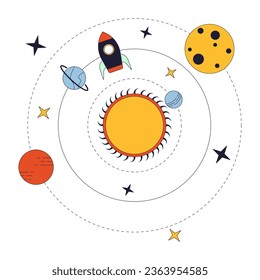 Solar system flat line concept vector spot illustration. Rocket science. Spaceship in cosmos. 2D cartoon outline objects for web UI design. Editable isolated color hero image