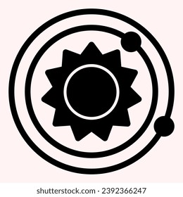 Solar system glyph icon. Planets and sun. Astronomy vector design concept, solid style pictogram on white background, use for web and app. Eps 10