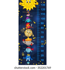 solar system height measure(in original proportions 1:4) - vector illustration, eps