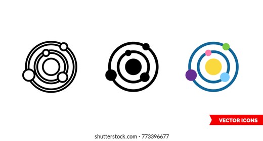Solar system icon of 3 types: color, black and white, outline. Isolated vector sign symbol.