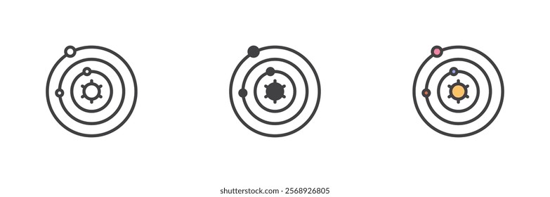 Solar system icon. Astronomy line and glyph version, outline and filled vector sign. linear and full pictogram. Symbol, logo illustration. Different style icons set