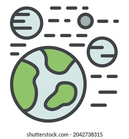 Solar system icon. Outline solar system vector icon color flat isolated on white