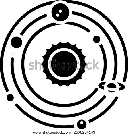 Solar System Icon: Planets Orbiting Sun Illustration