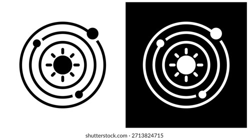 Ícone Do Sistema Solar Definido Em Plano De Fundo Branco E Preto