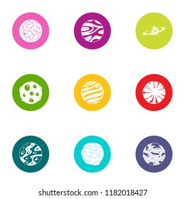 Solar system icons set. Flat set of 9 solar system vector icons for web isolated on white background