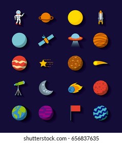 solar system icons set flat
