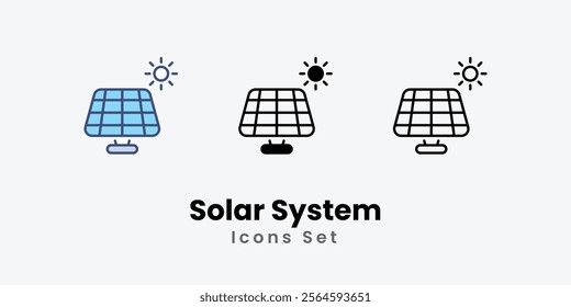 Solar System Icons thin line and glyph vector icon stock illustration