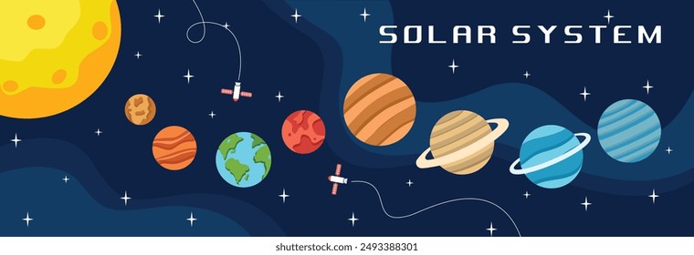 Solar system illustration. Planets in space. Space background. Space exploration.