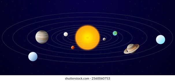  Solar System Illustration with the Sun and Planets