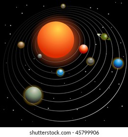 Solar system image isolated on a black background.