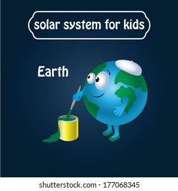 solar system for kids, childrens. Earth in cartooning style. funny, cute. vector illustration. 